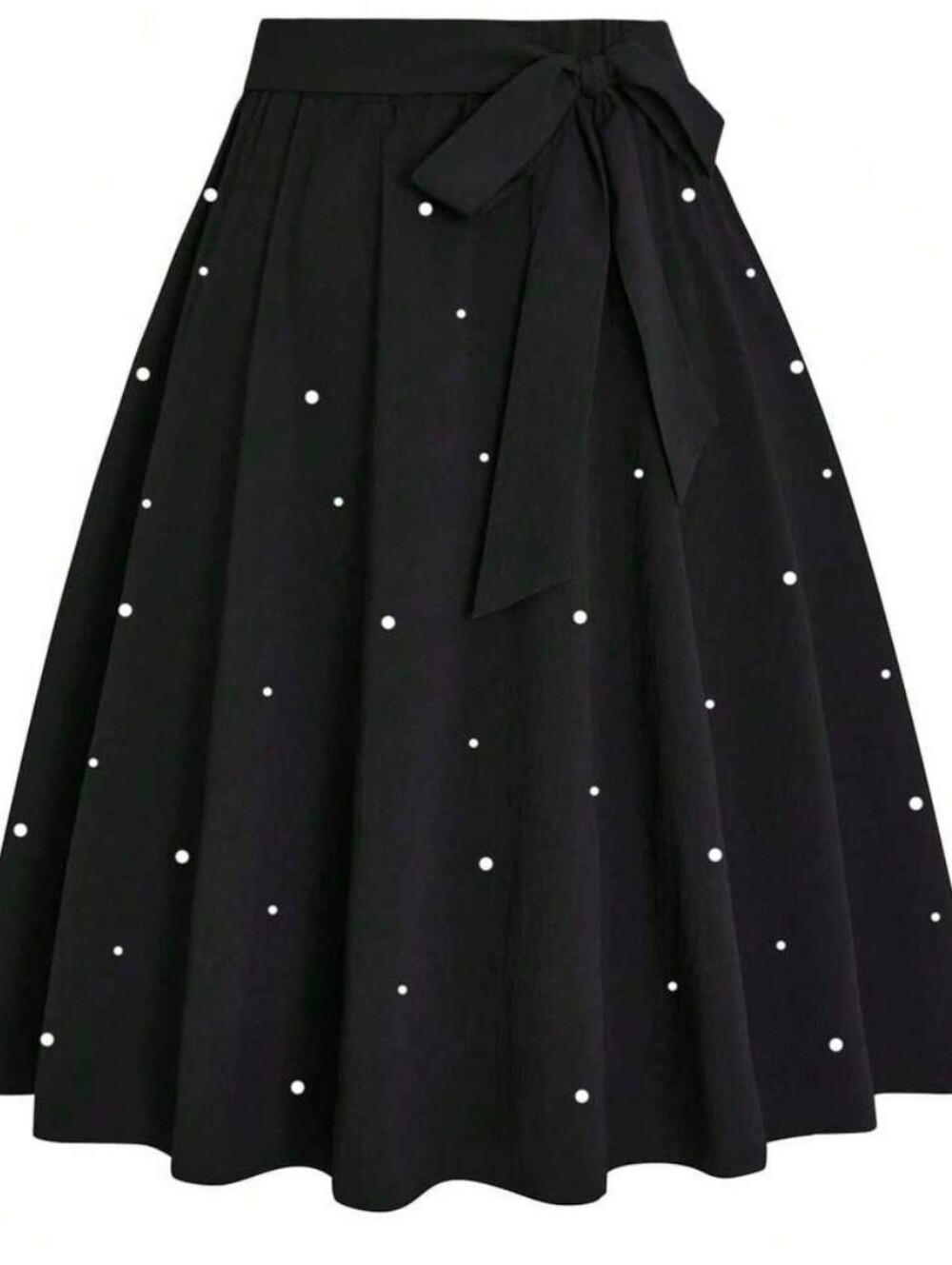 SHEIN Black Midi Skirt with Pearl Studs